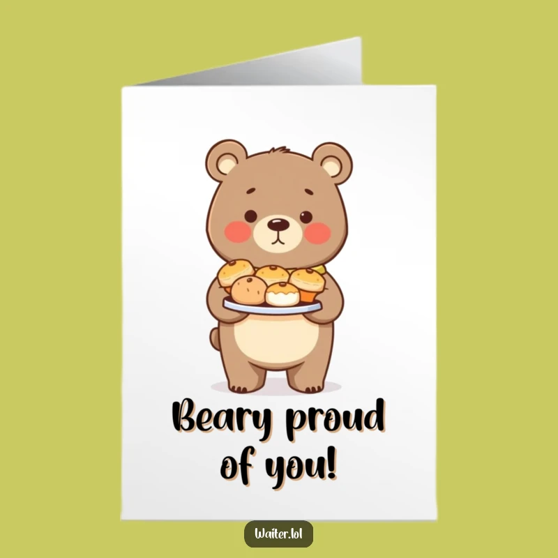 Free Printable Congrats Card: Proud Bear Pastry Success Funny Downloadable Gift