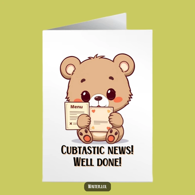 Free Printable Congrats Card: Amusing Bear Cub Menu - Perfect Downloadable Gift