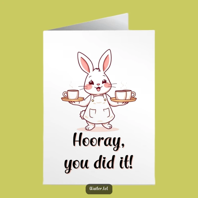 Free Printable Congrats Card: Bunny Barista Cheers Downloadable Gift