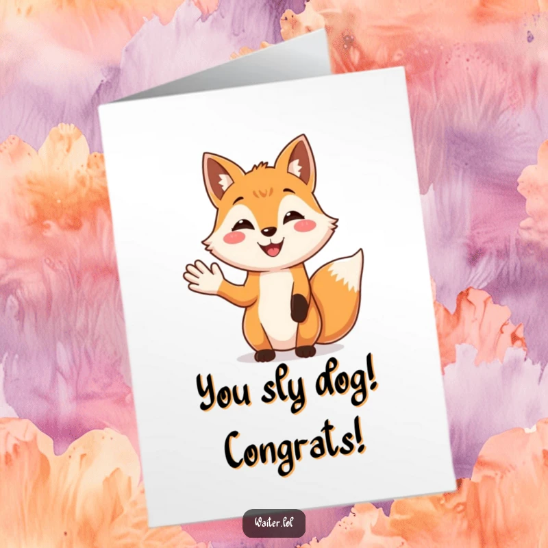 Funny Free Printable Congrats Card showing a friendly fox extending a palm, ready to celebrate your success.