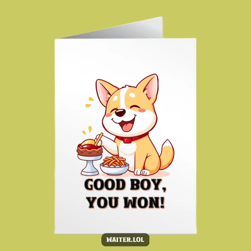 Free Printable Congratulations Card: Happy Dog Menu Pointer, Humorous Downloadable Gift