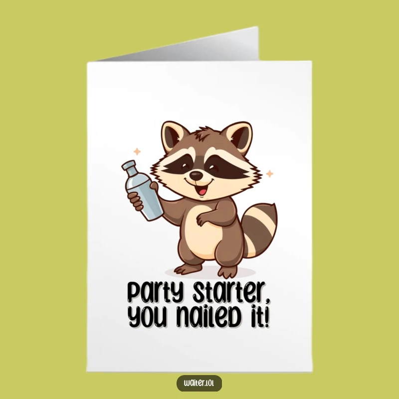 Free Printable Congratulations Card: Raccoon Cocktail Shaker, Humorous Downloadable Gift
