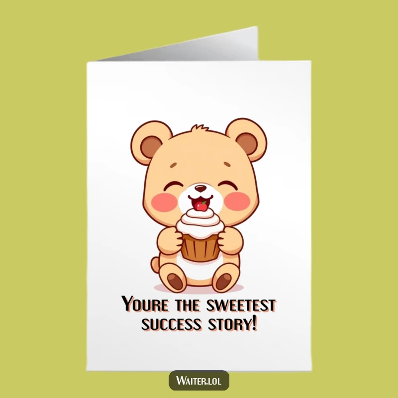 Free Printable Funny Bear Congratulations Card: Cub Shares Cupcake, Downloadable Sweet Gift
