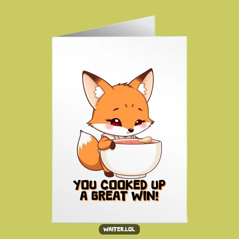 Free Printable Funny Fox Congratulations Card: Intrigued Fox Celebrates, Downloadable Joyful Gift