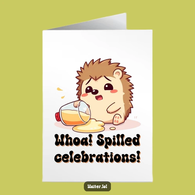 Free Printable Hedgehog Congrats Card: Spilled Drink Joy, Downloadable Cheers