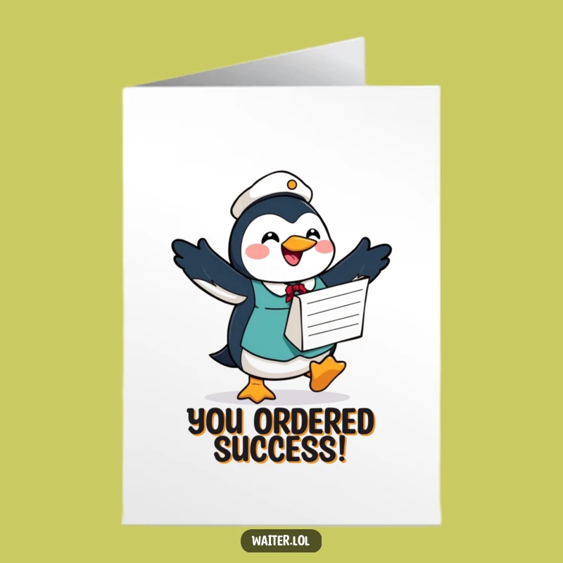 Free Printable Penguin Waiter Congrats Card - Funny Downloadable Gift for Any Occasion