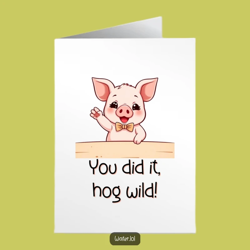 Free Printable Congratulations Card: Dapper Piglet Bowtie, Humorous Downloadable Gift