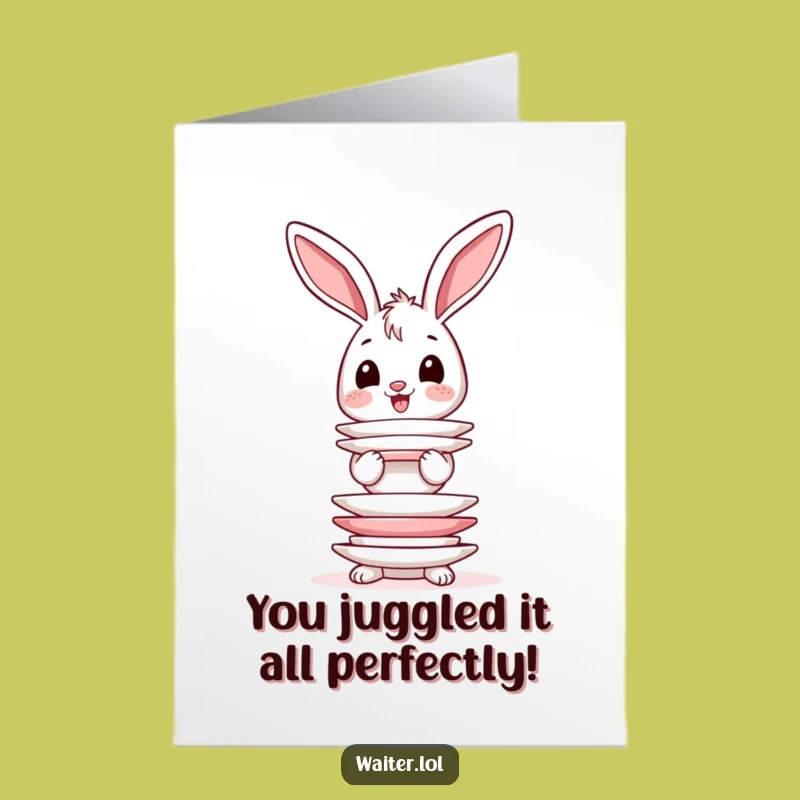 Free Printable Congrats Card: Bunny Plate Master, Humorous Downloadable Gift for Triumphant Moments