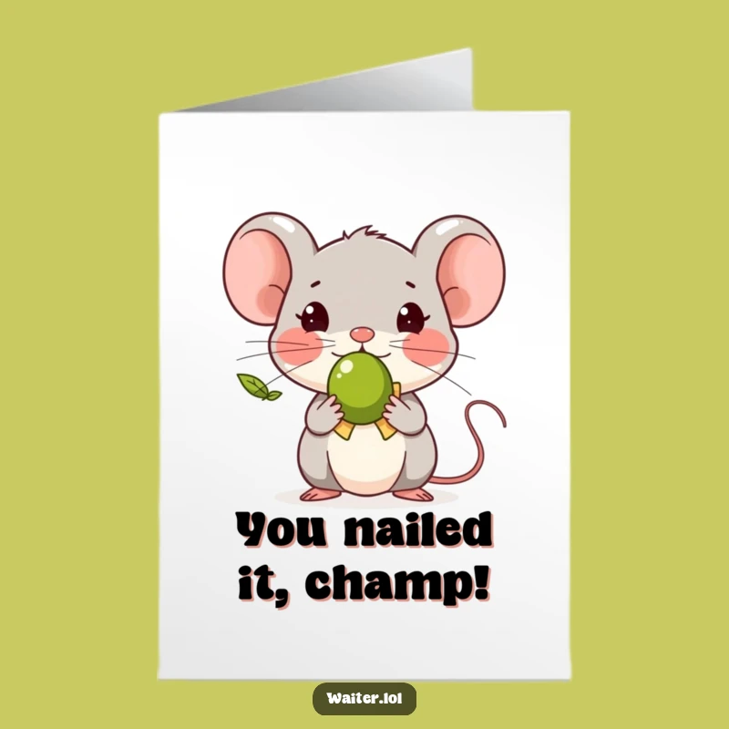Free Printable Congrats Card: Tiny Mouse Olive Bow Funny Downloadable Gift
