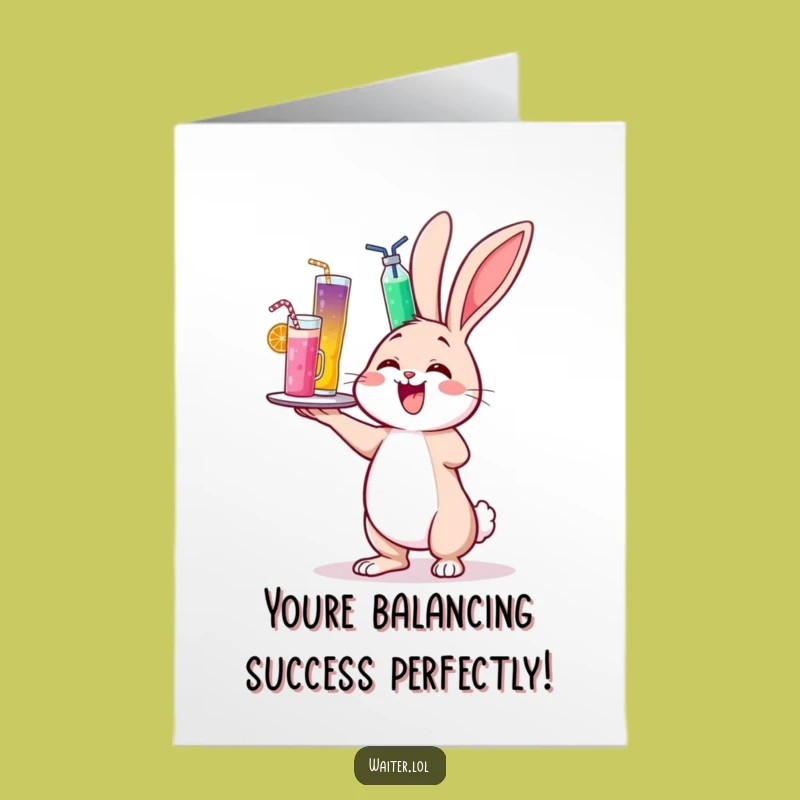 Free Printable Congrats Card: Bunny Bartender Wobble for Your Big Cheers