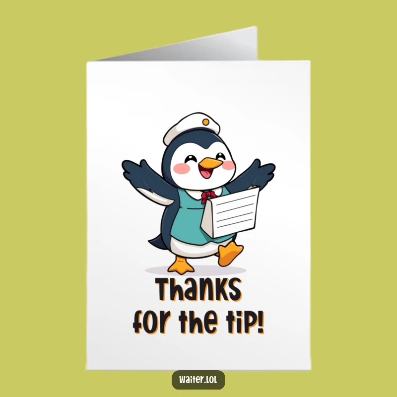 Free Printable Penguin Waiter Thank You Card - Humorous Downloadable Gift for Anyone