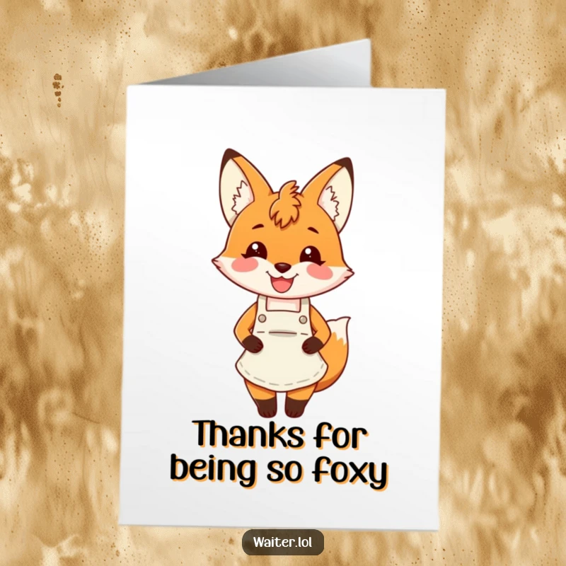Funny Free Printable Thank You Card: A happy fox wearing an apron, smiling broadly to express thanks.