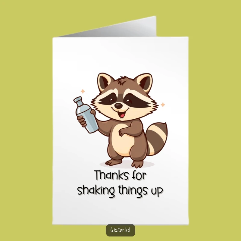 Free Printable Thank You Card: Raccoon Cocktail Shaker, Humorous Downloadable Gift