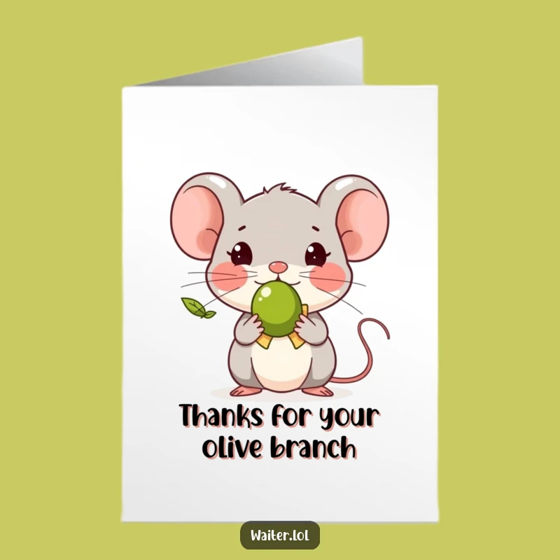 Free Printable Thank You Card: Tiny Mouse Olive Bow, Humorous Downloadable Gift