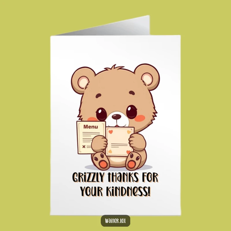 Free Printable Thank You Card: Cute Bear Cub Menu - Best Downloadable Gift