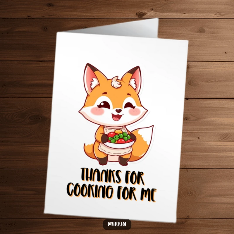Funny Free Printable Thank You Card: A grinning fox chef proudly presents a dish, offering thanks with a side of humor.