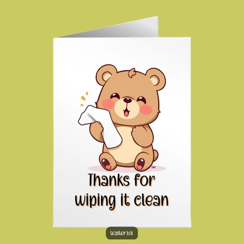 Free Printable Thank You Card: Bear's Gracious Napkin, Downloadable Appreciation Gift