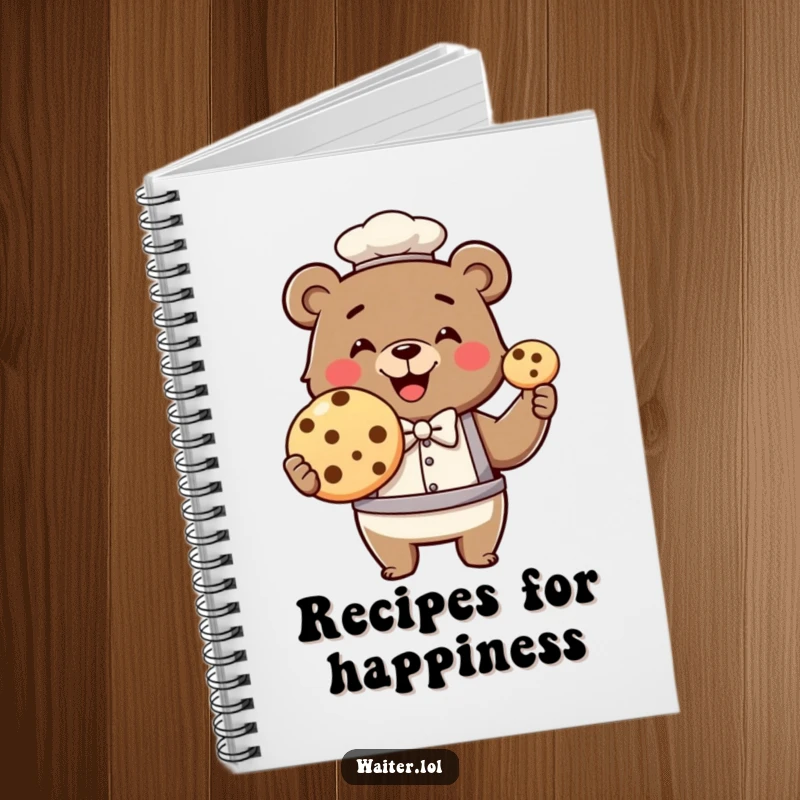 Funny bear waiter notebook, a smiling bear in a bowtie proudly presents a single, giant cookie for inspiration.
