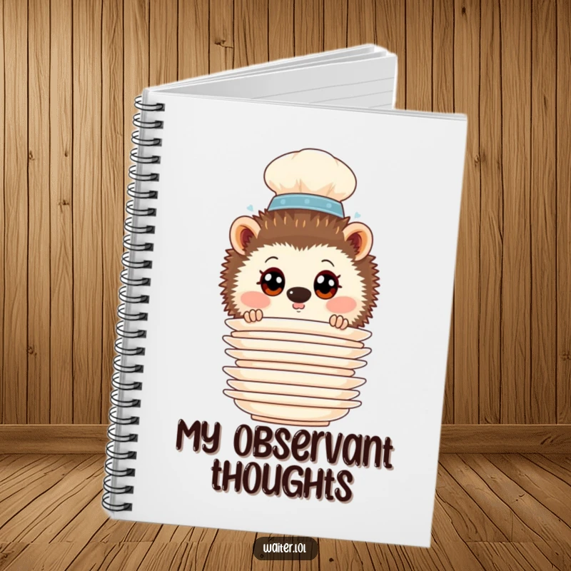 Funny Hedgehog Waiter Notebook: Curious hedgehog waiter peering from behind plates on the cover, perfect for note-taking.