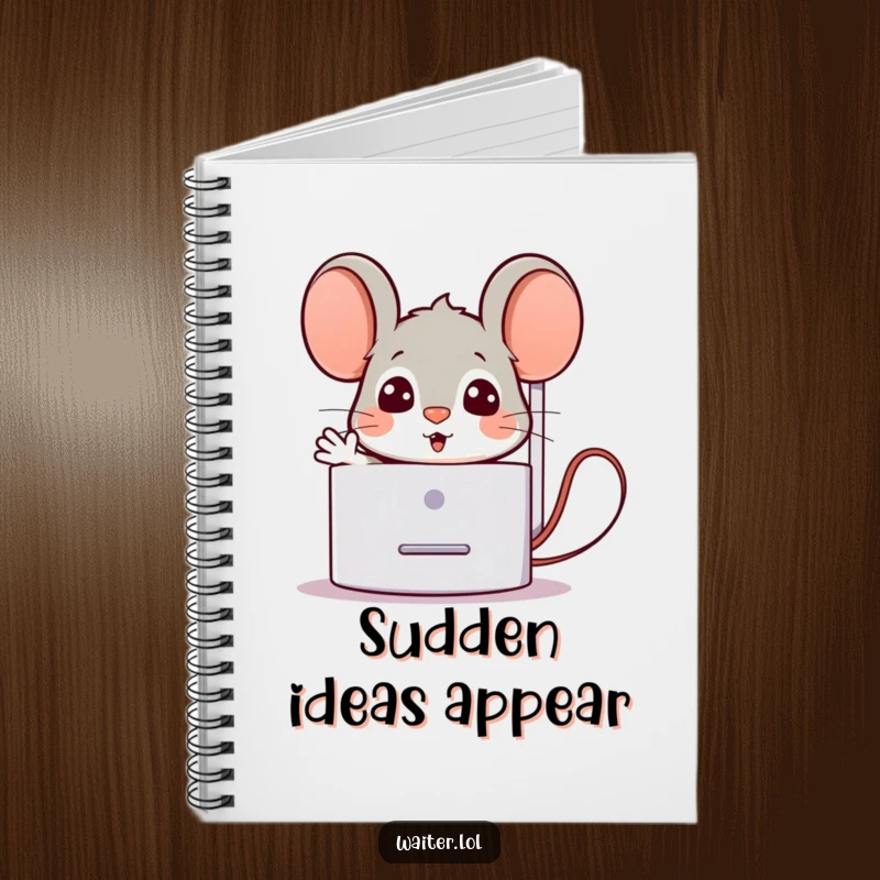 Funny Notebook with a surprised mouse popping out from behind a napkin dispenser with a welcoming gesture, ideal for jotting notes with humor.