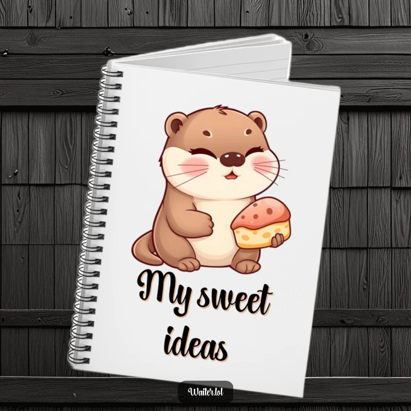 Funny Otter Pastry Notebook: A cute otter winks while presenting a single pastry, perfect for jotting down sweet thoughts.