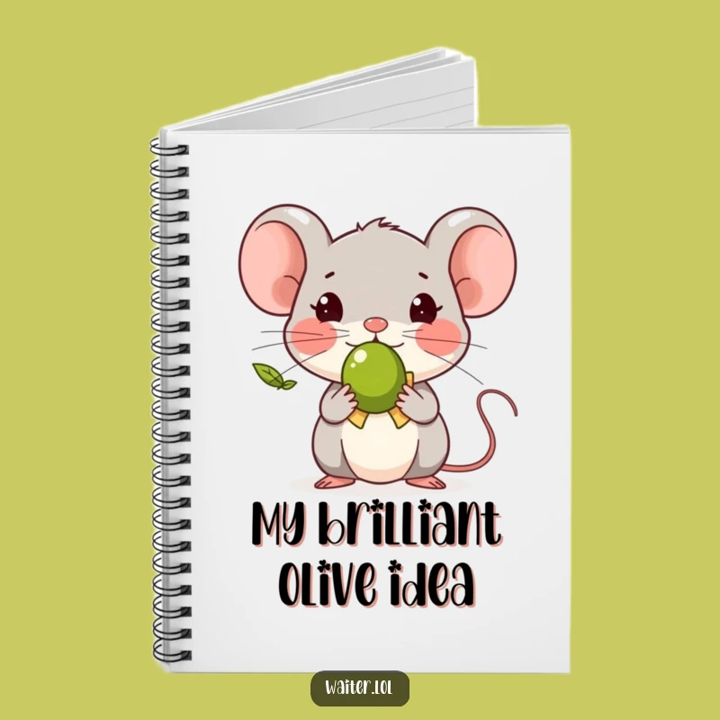 Funny Tiny Mouse Olive Notebook, Jot Down Ideas with a Polite Nod!