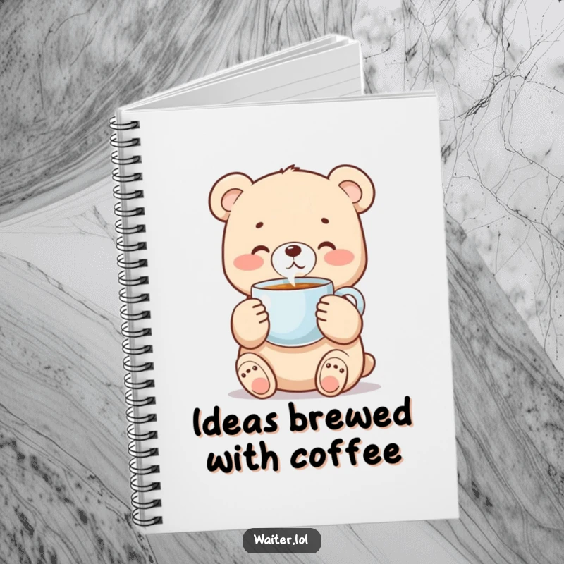 Funny bear cub notebook with a sweet cub carefully holding a steaming coffee cup, great for journaling.