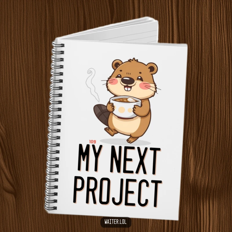 Funny beaver notebook showing a busy character carefully carrying a steaming bowl, perfect for diligent note-taking.