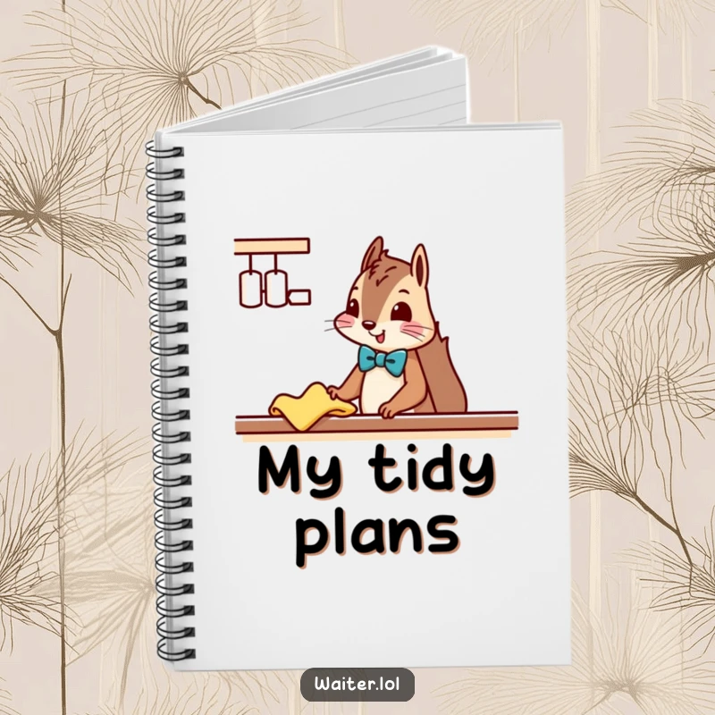 Funny Squirrel Cleaner Notebook: A squirrel in a bowtie politely wipes a counter with a cloth, perfect for jotting ideas.