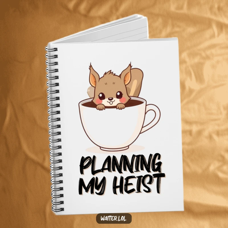 Funny Squirrel Notebook: A curious squirrel peeks from behind a huge coffee cup, perfect for jotting down notes humorously.