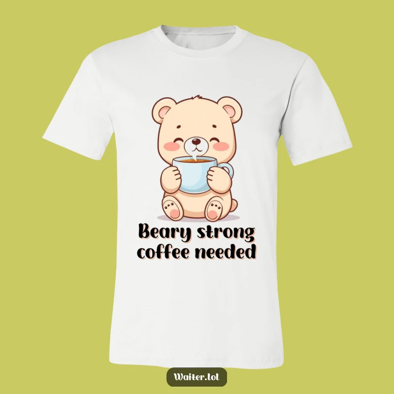 Funny Bear Cub T-Shirt - Cute Cub Enjoys Steaming Coffee With Care