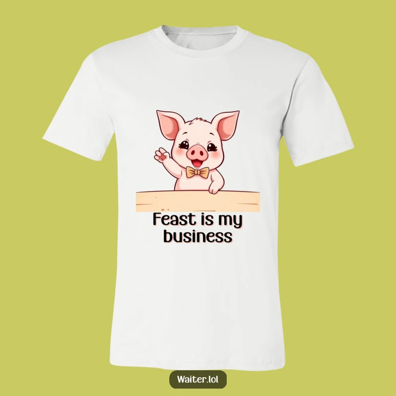 Funny Piglet Waiter T-Shirt: Enthusiastic Bowtie Piggy Serving Up Smiles, A Hilarious Gift Idea