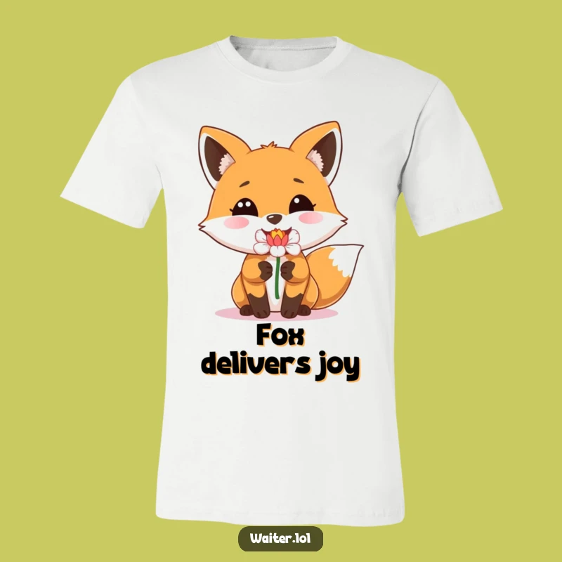Funny Fox Flower Delivery T-Shirt - Beaming Smile Tee for Nature Enthusiasts