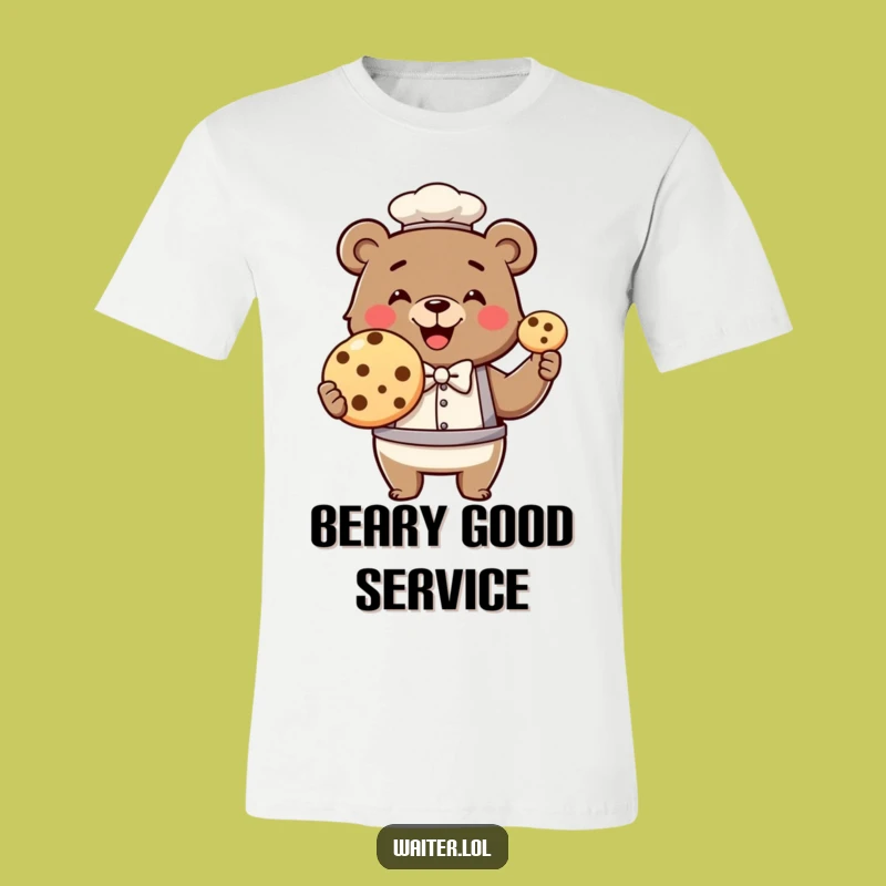 Funny Bear Waiter T-Shirt: Giant Cookie Service, Hilarious Dining Tee