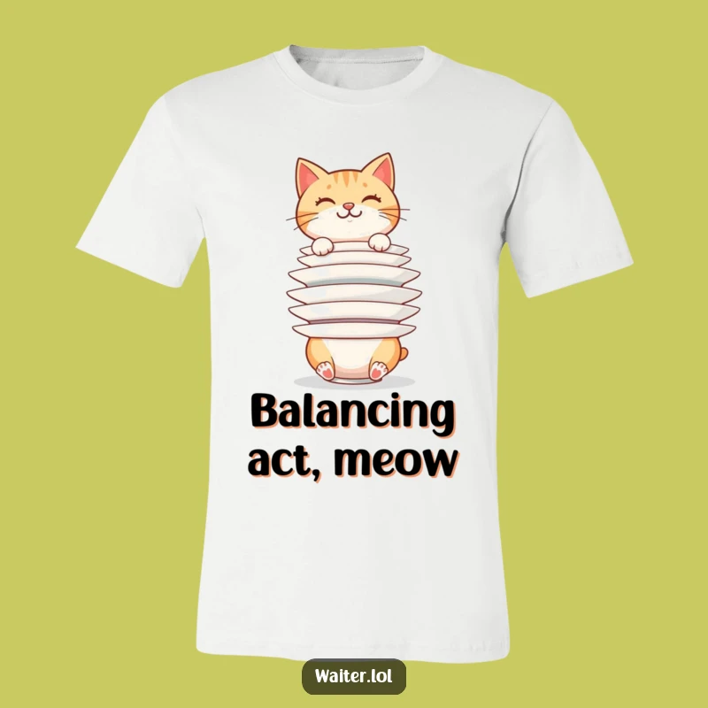 Funny Cat Plate Stacker T-Shirt: Precarious Balance Tee, Cat Lover Humor, Perfect Funny Gift