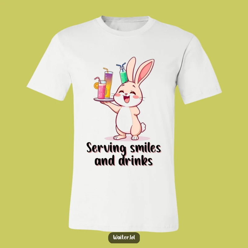 Funny Cheerful Bunny Drinks T-Shirt - Wobbly & Humorous Casual Wear Gift