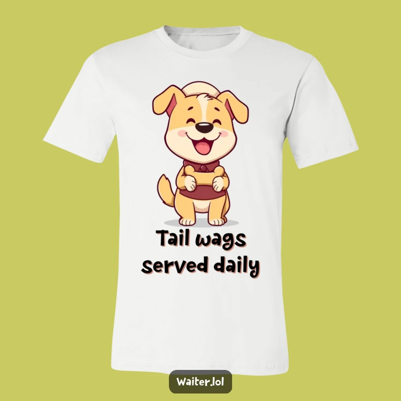 Funny Dog Waiter T-Shirt: Wagging Tail Pup Delivering Bone is a Hilarious Gift