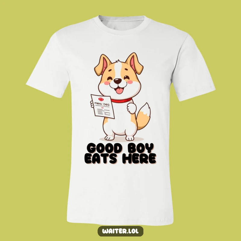 Funny Dog Waiter T-Shirt - Enthusiastic Menu Service Tee