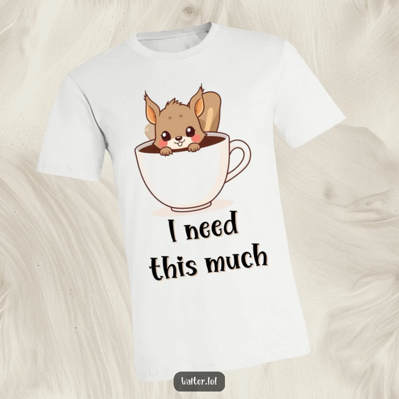 Funny Squirrel T-Shirt: A curious squirrel peeks from behind a huge coffee cup, a humorous and relatable graphic tee.