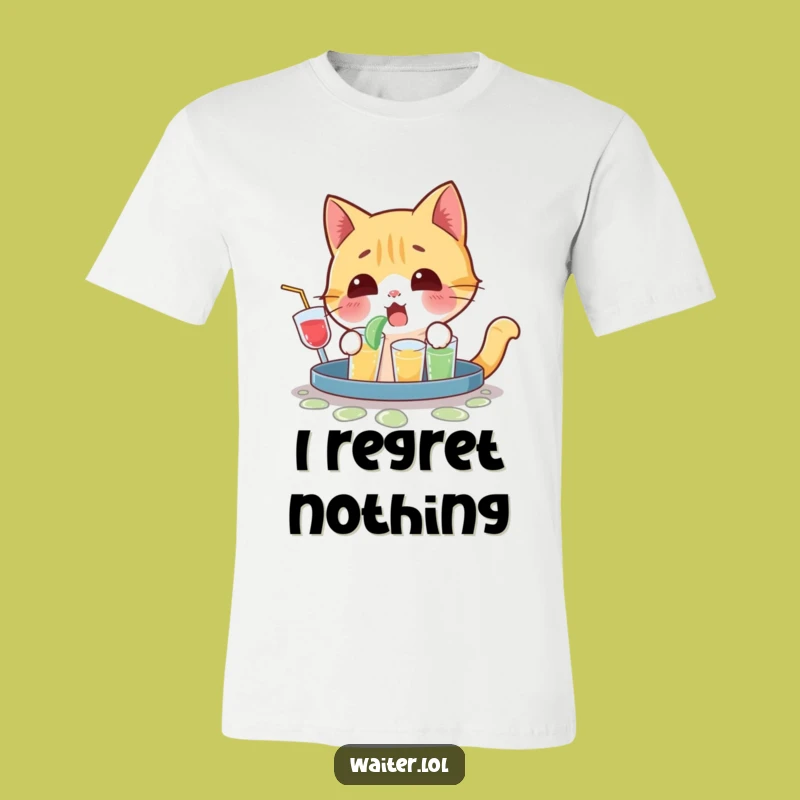 Funny Cat Drink Disaster T-Shirt - Surprised Yelping Tee