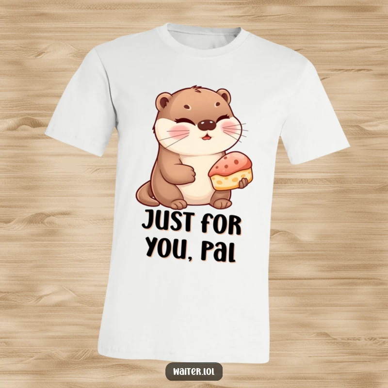 Funny Otter Pastry T-Shirt: An adorable otter winks while holding out a single, tempting pastry, radiating cuteness.