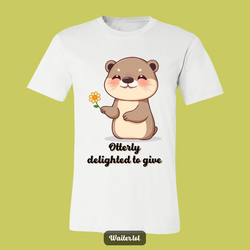 Funny Otter Flower T-Shirt: Playful Presentation Graphic Tee, Great Gift