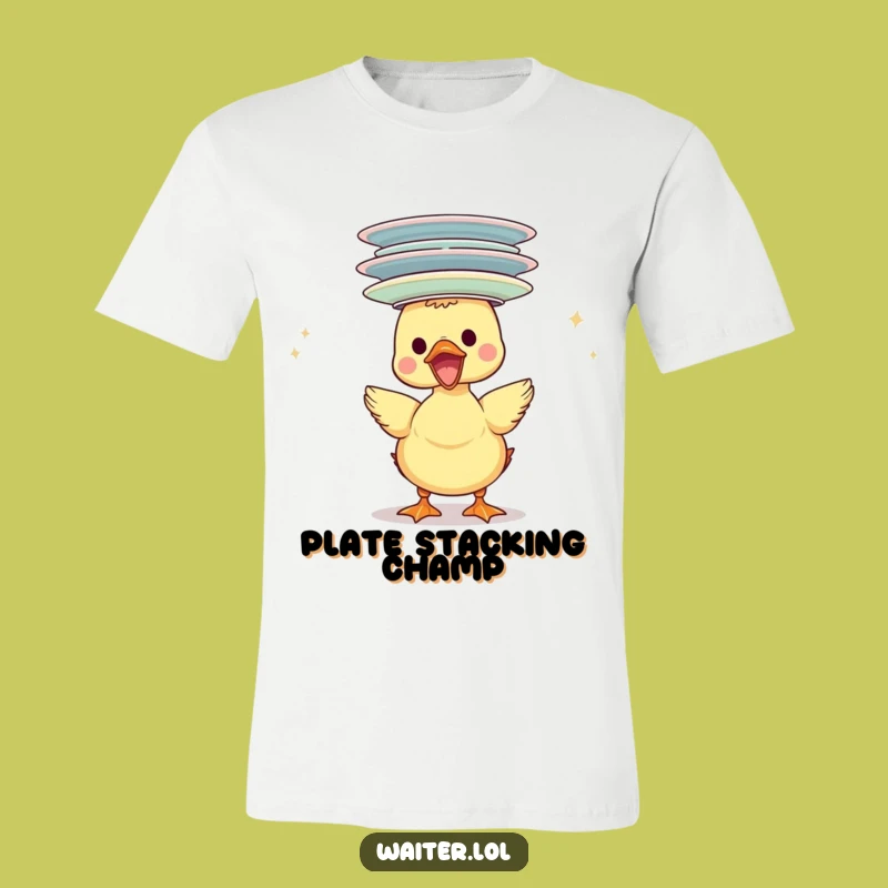Funny Duckling Plate Stack T-Shirt: Joyful Balancing Act Graphic Tee Gift