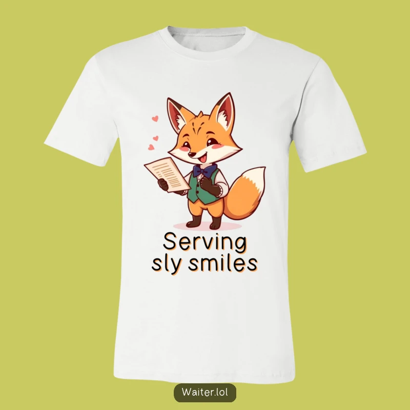 Funny Fox Waiter T-Shirt: Playful Fox With Menu, Best Humorous Gift for Charmers