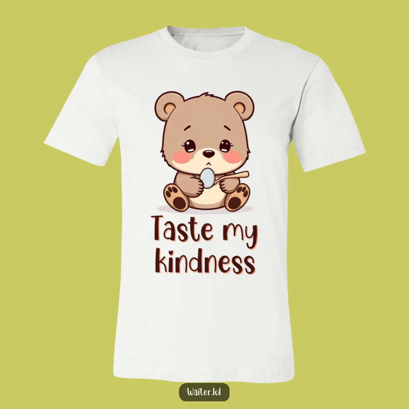 Funny Shy Bear Cub Spoon T-Shirt: Cute & Hopeful Graphic Tee for Kind Souls