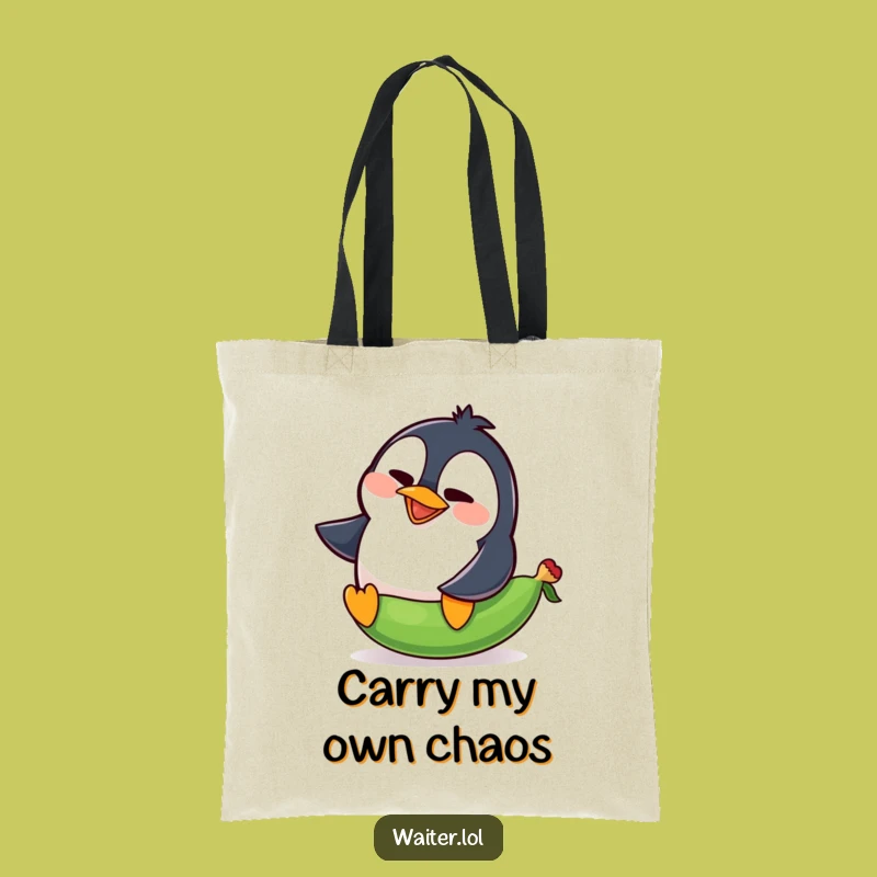Funny Penguin Pea Slip Tote Bag: Comical Squawk Shopping Fun