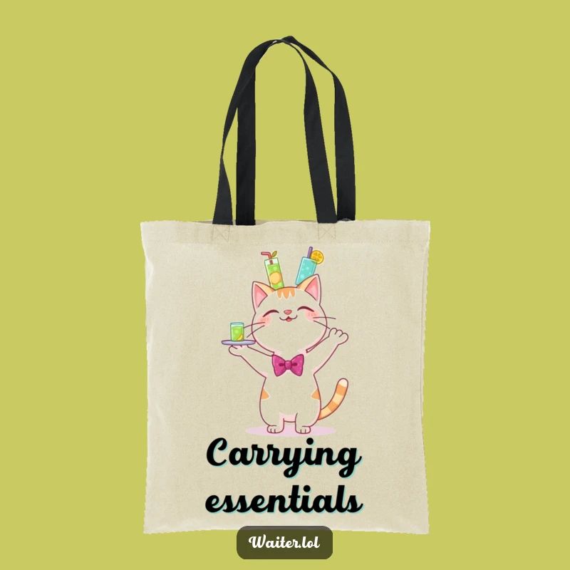 Funny Cat Bartender Tote Bag - Wobbly Drinks Accessory Gift