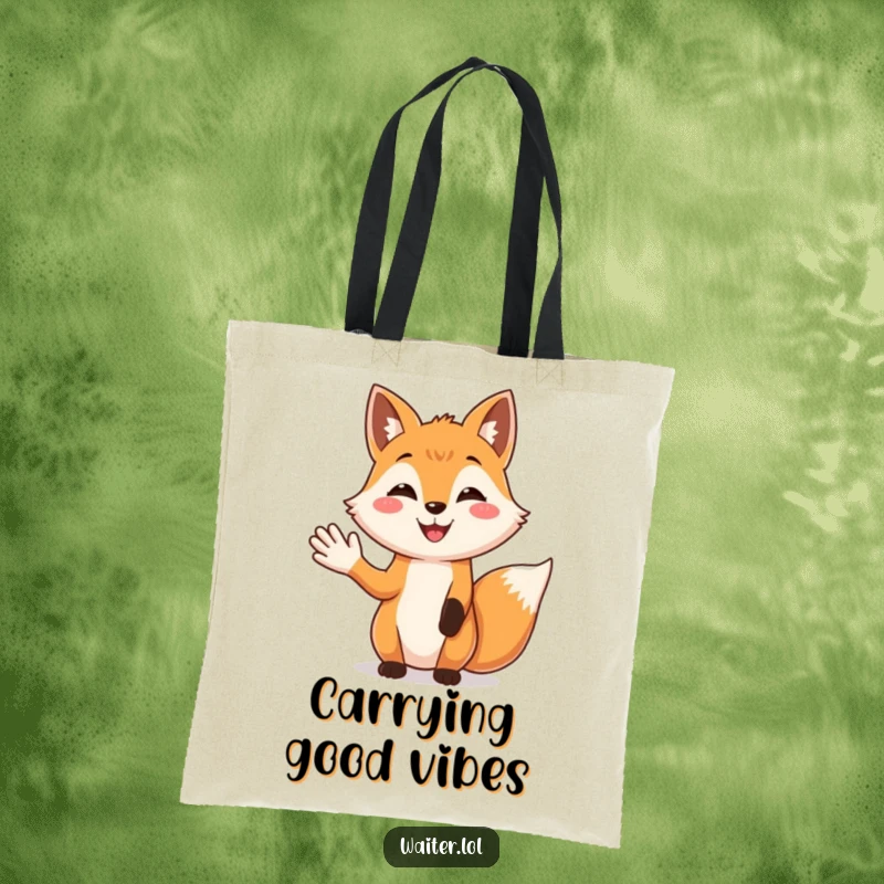 Funny Fox Greeting Tote Bag: A smiling fox extends a friendly greeting, making this a charming and practical tote.