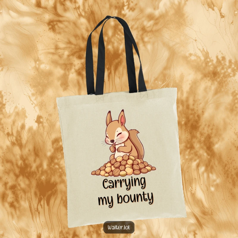 Funny Squirrel Waiter Tote Bag: Determined squirrel waiter carefully arranging a pile of nuts, ideal for carrying daily items.