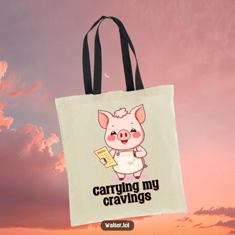 Funny Pig Menu Tote Bag: A jovial pig holds a menu, ready to carry your delicious finds.